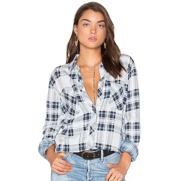 Rails Tops - Blue CARTER PIGMENT Plaid Sz XS Casual Wear Button Up Long Sleeve Shirt RAILS